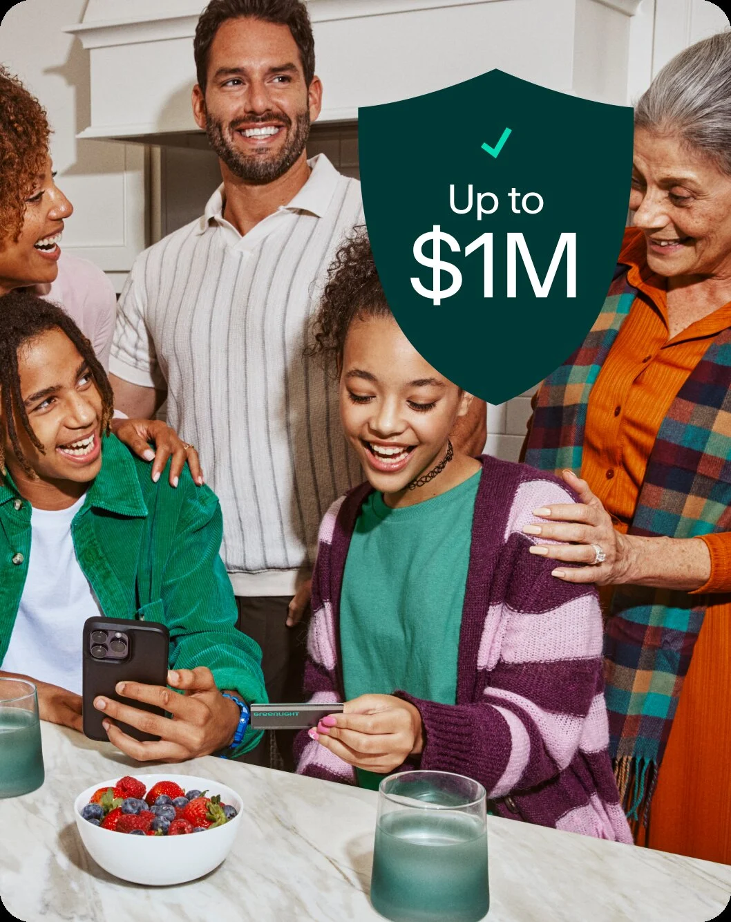 Three generations of a family together, covered up to $1M by Greenlight Family Shield
glskillFpf02166e29324549d2e7bcefbf51e1048db00afa51a097092f875958212a521e9