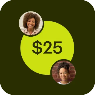 badge of a mom and daughter with a circle in between them showing $25