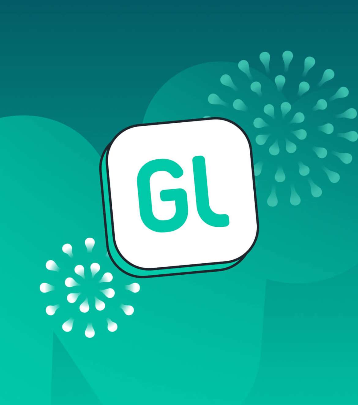 green graphic with GL logo surrounded by fireworks