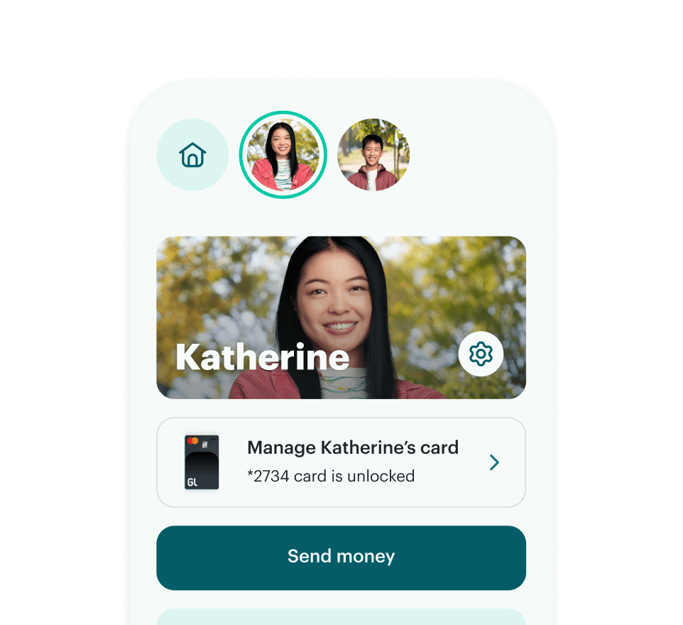 Greenlight app screen send money to kids and teens