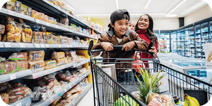 a family grocery shopping