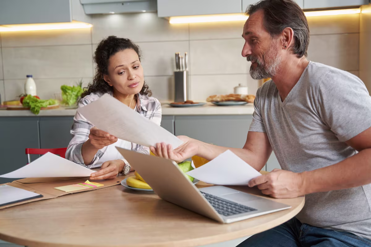 Couple reading a document