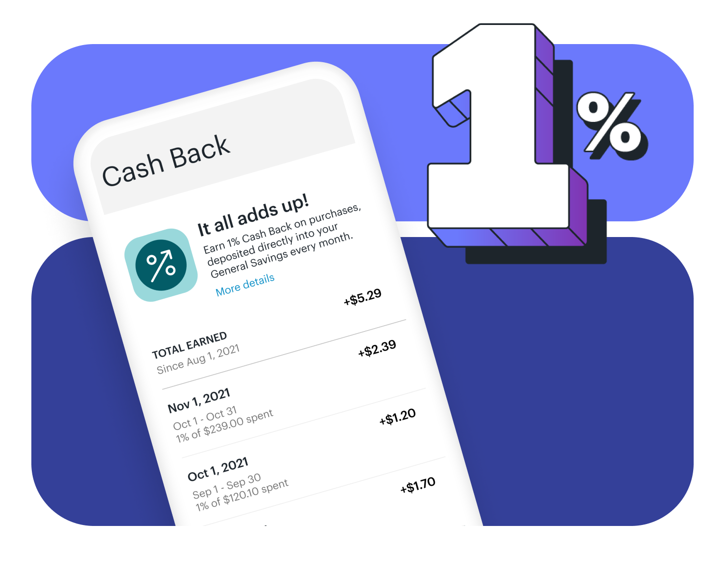 1% cash back to savings graphic