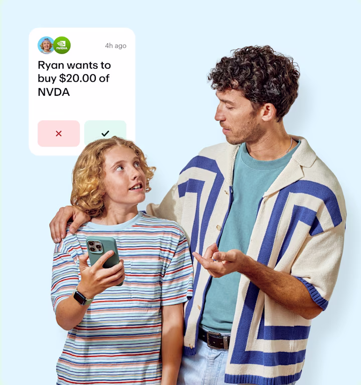 Image of father and son with an invest request