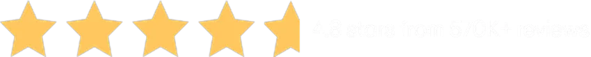 TEMP asset: 5-star rating icon strip with "4.8 stars from 570K+ reviews" baked in as one PNG, for the AnimatedFullWidthHero eyebrowImage slot (single-image-only field).