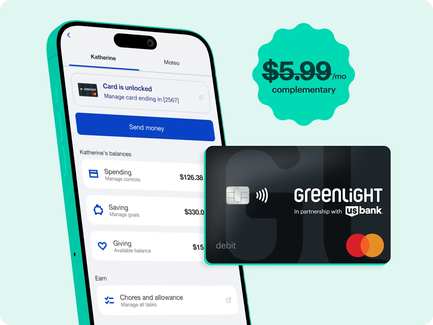 US Bank hero (phone + card + $5.99 badge)