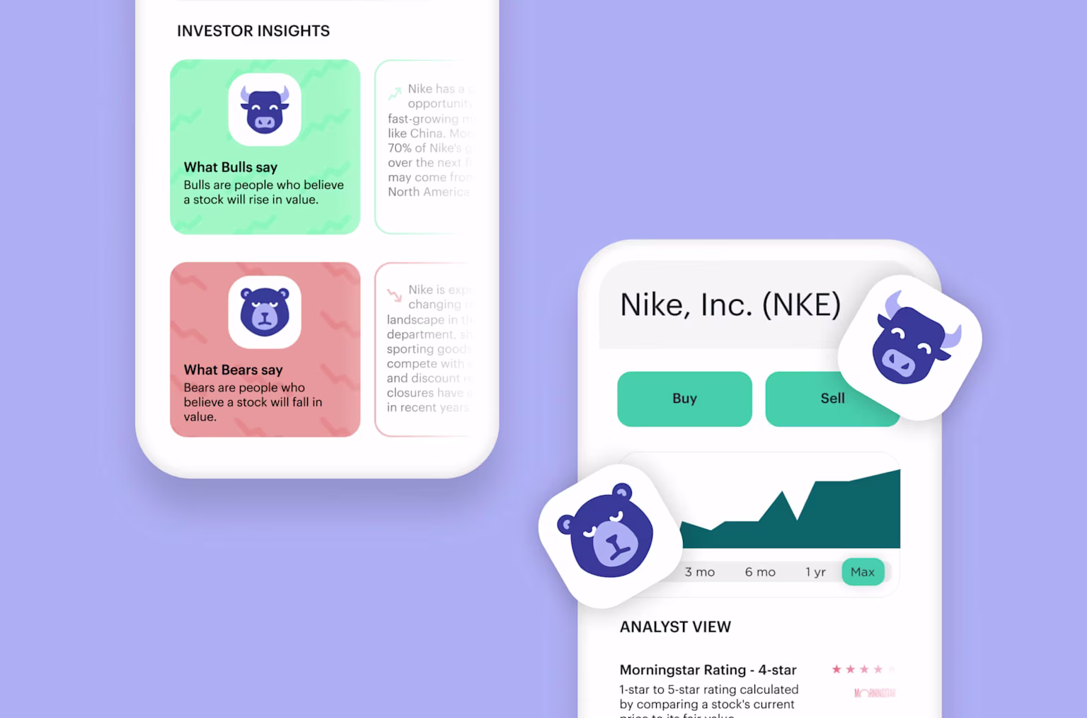 Greenlight investing app for kids and teens shown on two mobile phones with bear and bull logos