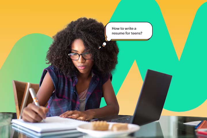 Teen girl takes notes on her desk about resume writing with bubble - how to write a resume for teens