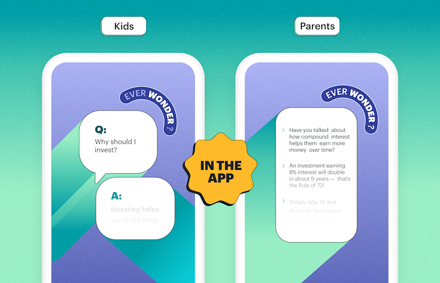 Preview of Ever Wonder? feature in the Greenlight app debit card for kids