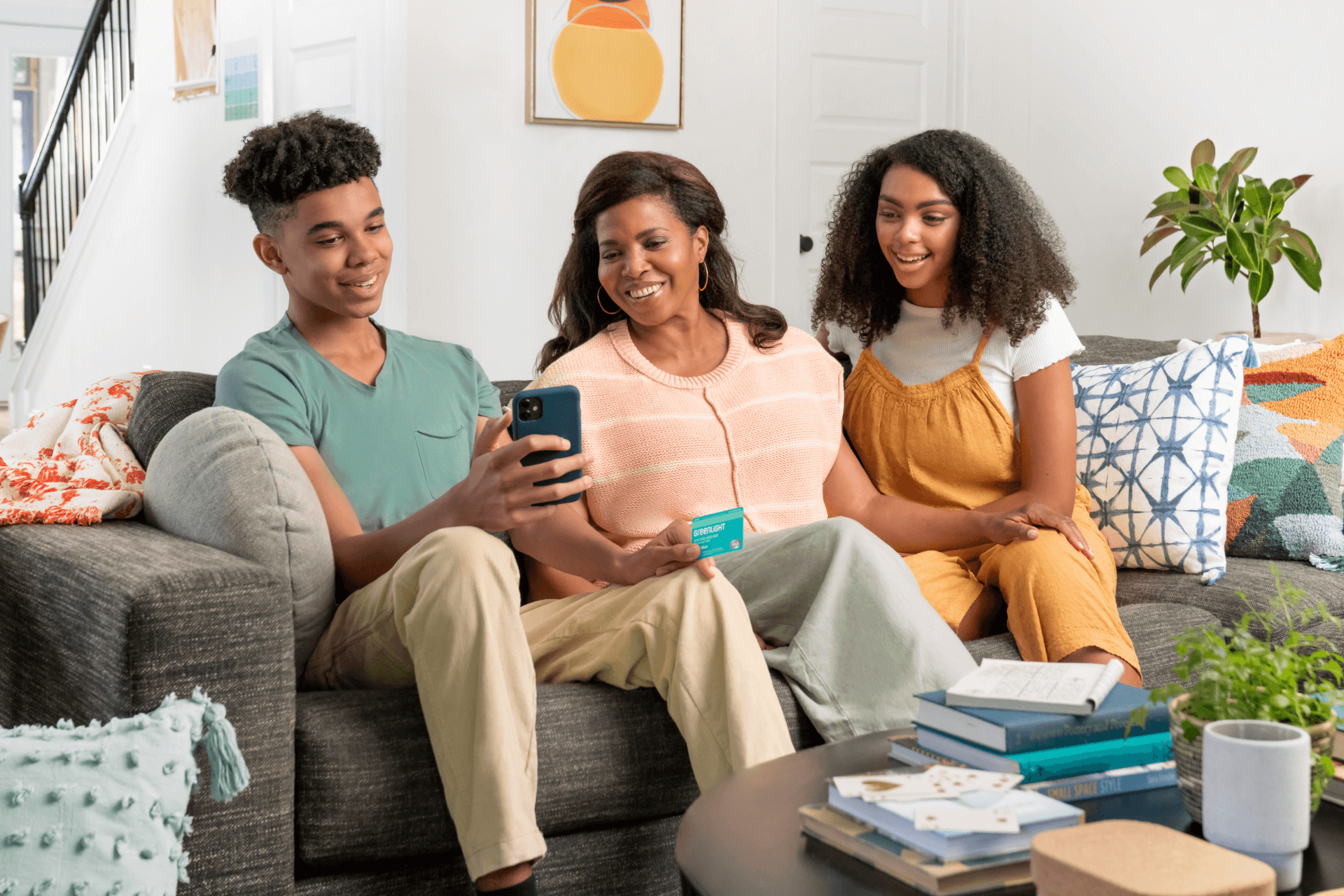 Family looking at investing app