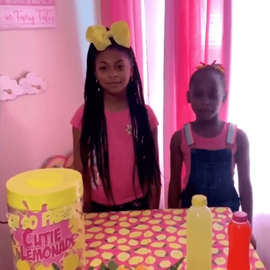 two young girls at a lemonade stand