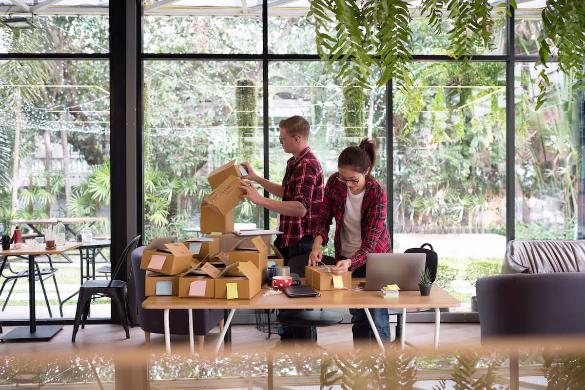 Entrepreneurs packing their products