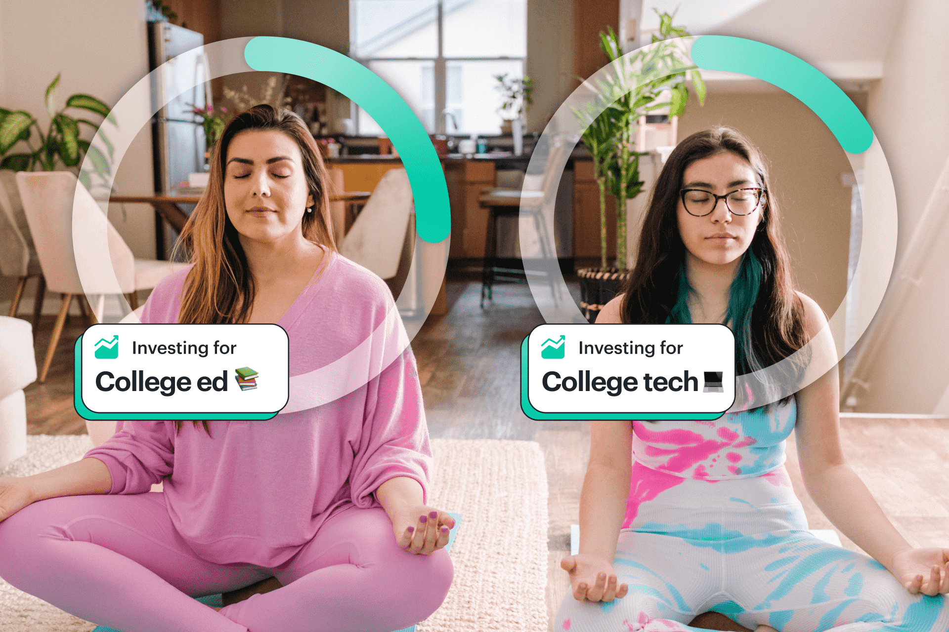 Mom and teen daughter having peace of mind while thinking about their college investing goals in Greenlight app