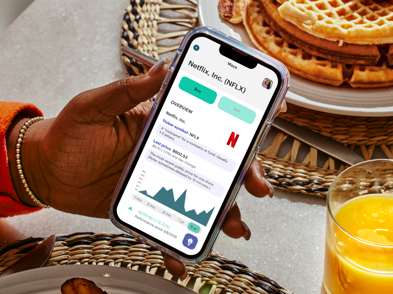 App with invest app opened with Netflix stock.