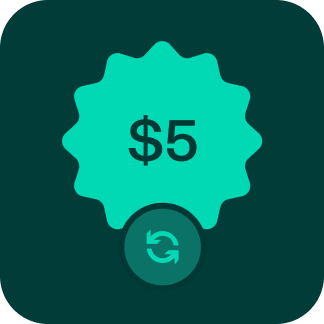 badge of $5 in a medallion shape with a green background