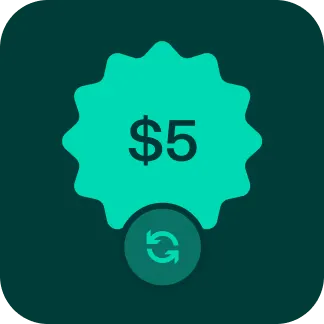 badge of $5 in a medallion shape with a green background