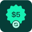 badge of $5 in a medallion shape with a green background