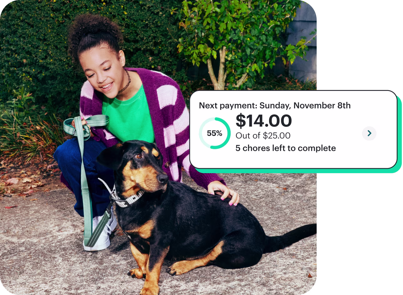 Olivia walking the dog as a paid chore