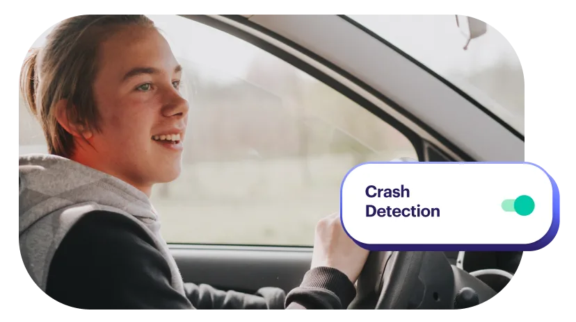 Teen driving car and uses Greenlight's car crash detection feature