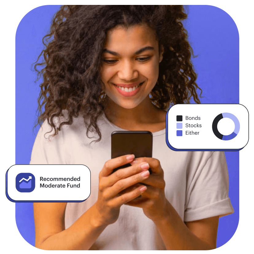 teen girl on her phone surrounded by greenlight investing icons