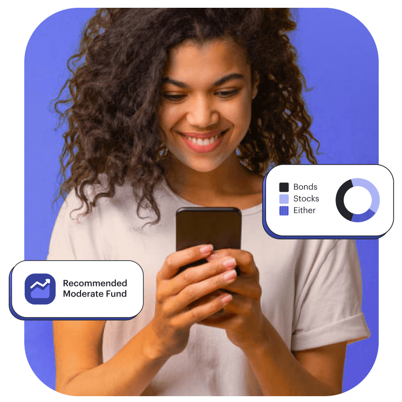 teen girl on her phone surrounded by greenlight investing icons