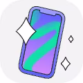 Purple mobile phone for linking debit card to Apple or Google Pay for easy contactless payments.