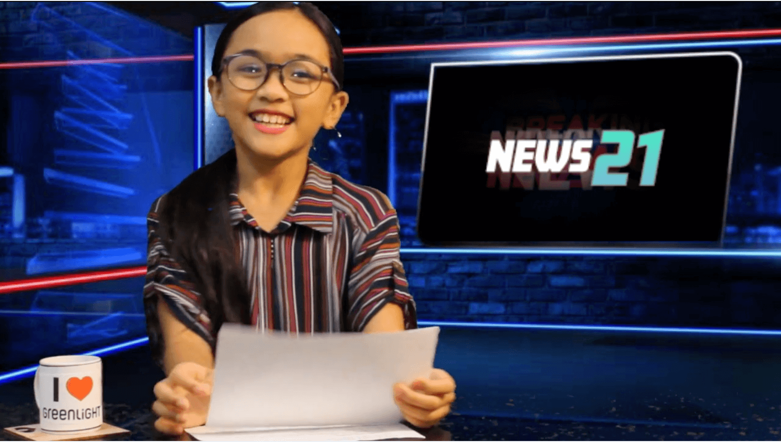 young lady giving a news broadcast