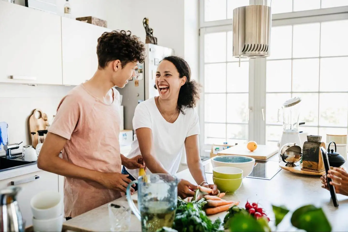 Chore list for teens: teens happily preparing food