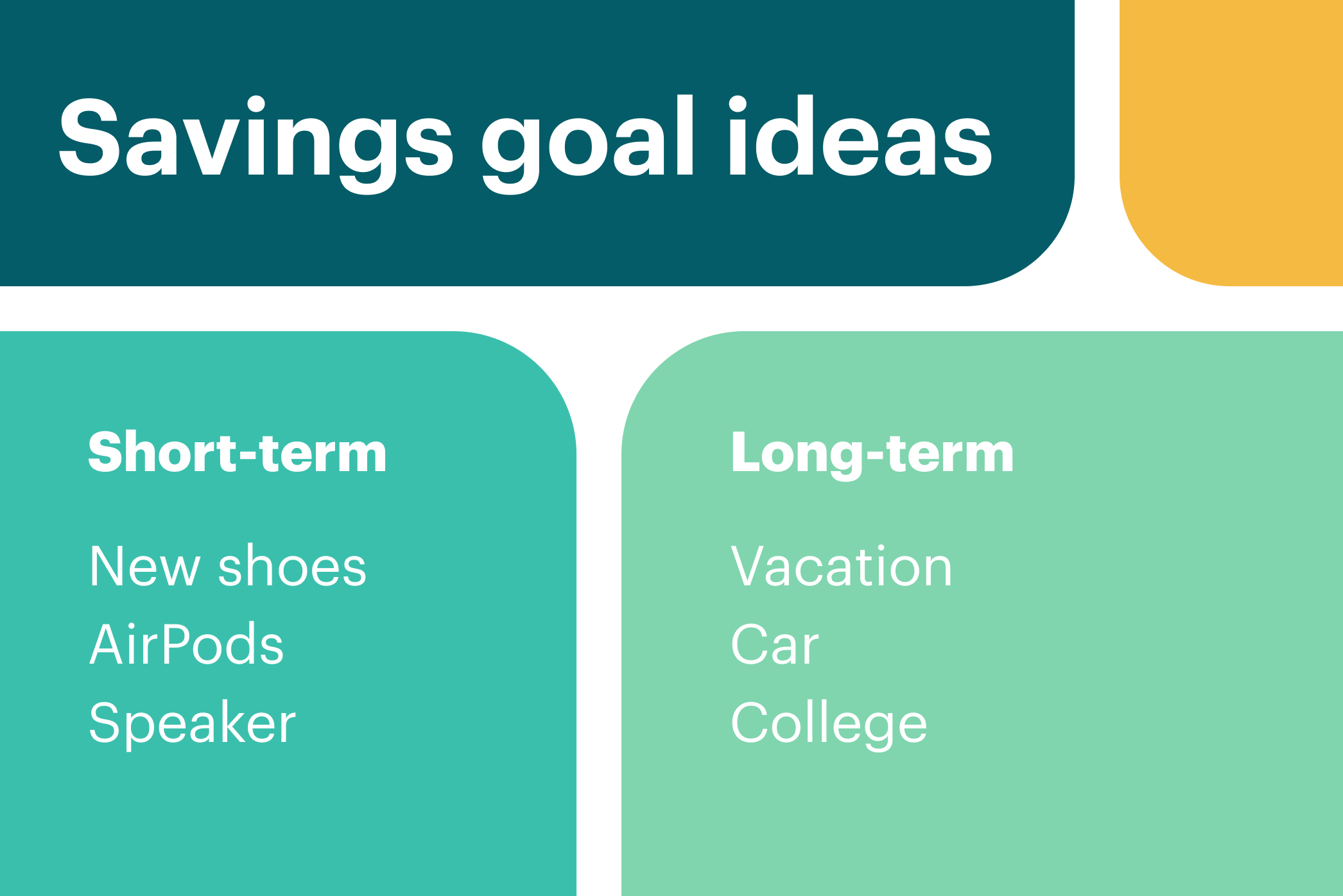 savings goal ideas, for both short-term and long-term