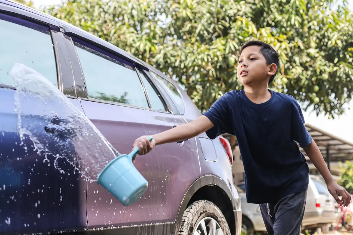 Boy washing a car