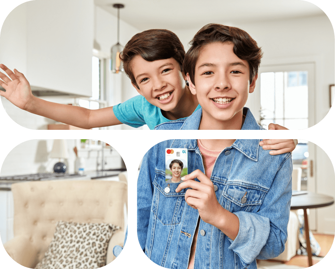 Two boys standing, one is holding a Greenlight card.