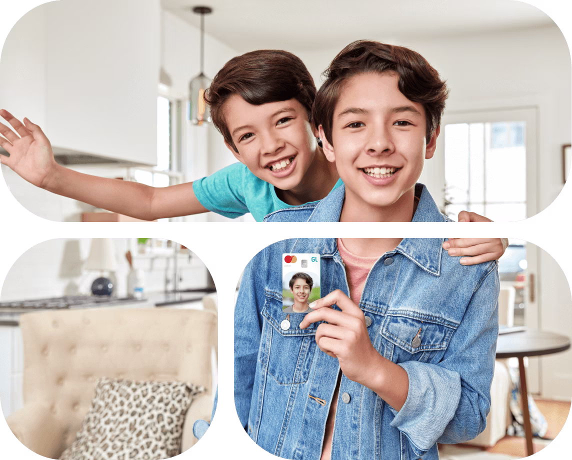 Two boys standing, one is holding a Greenlight card.