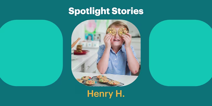 spotlight story on henry holding cookies over his eyes
