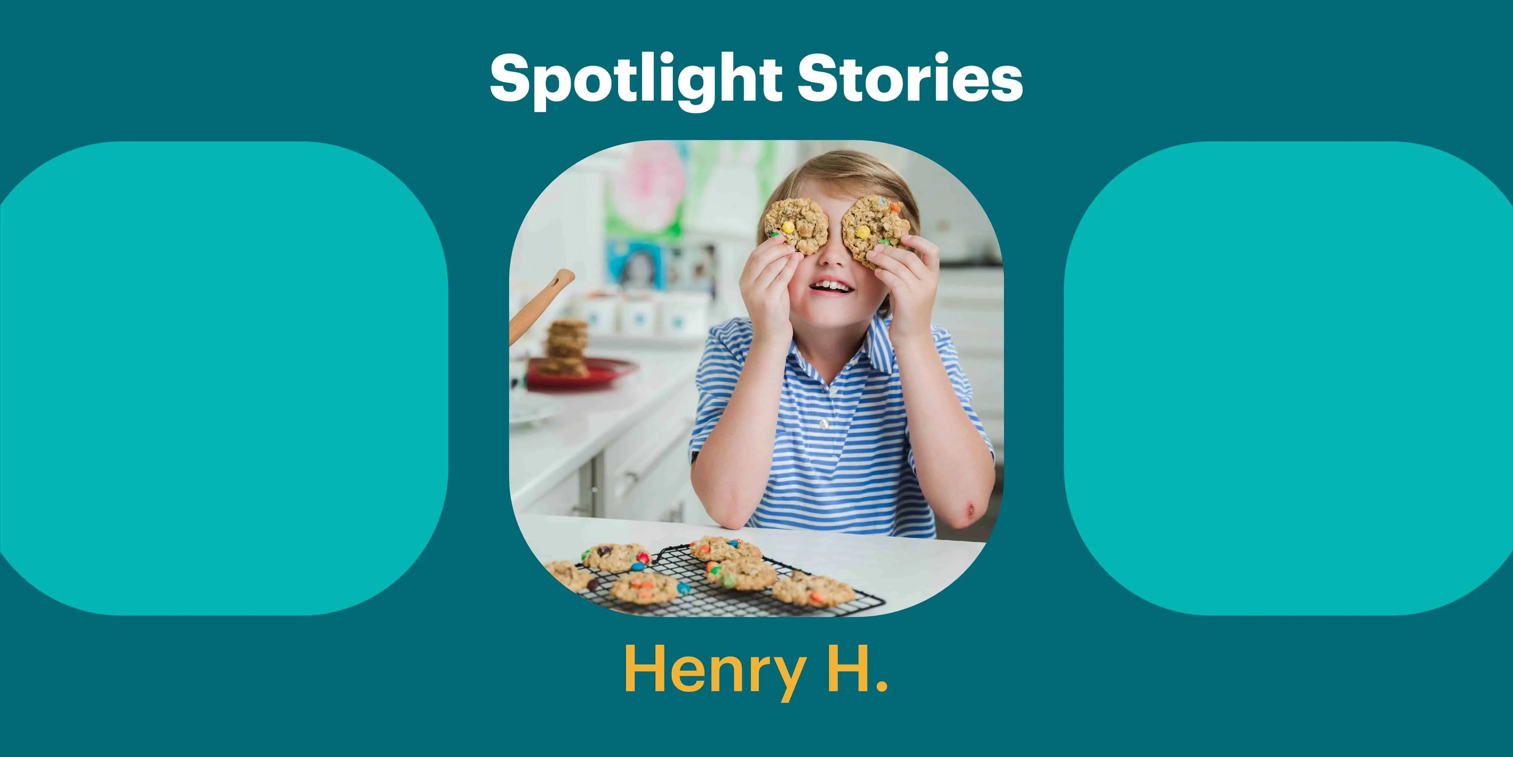 spotlight story on henry holding cookies over his eyes
