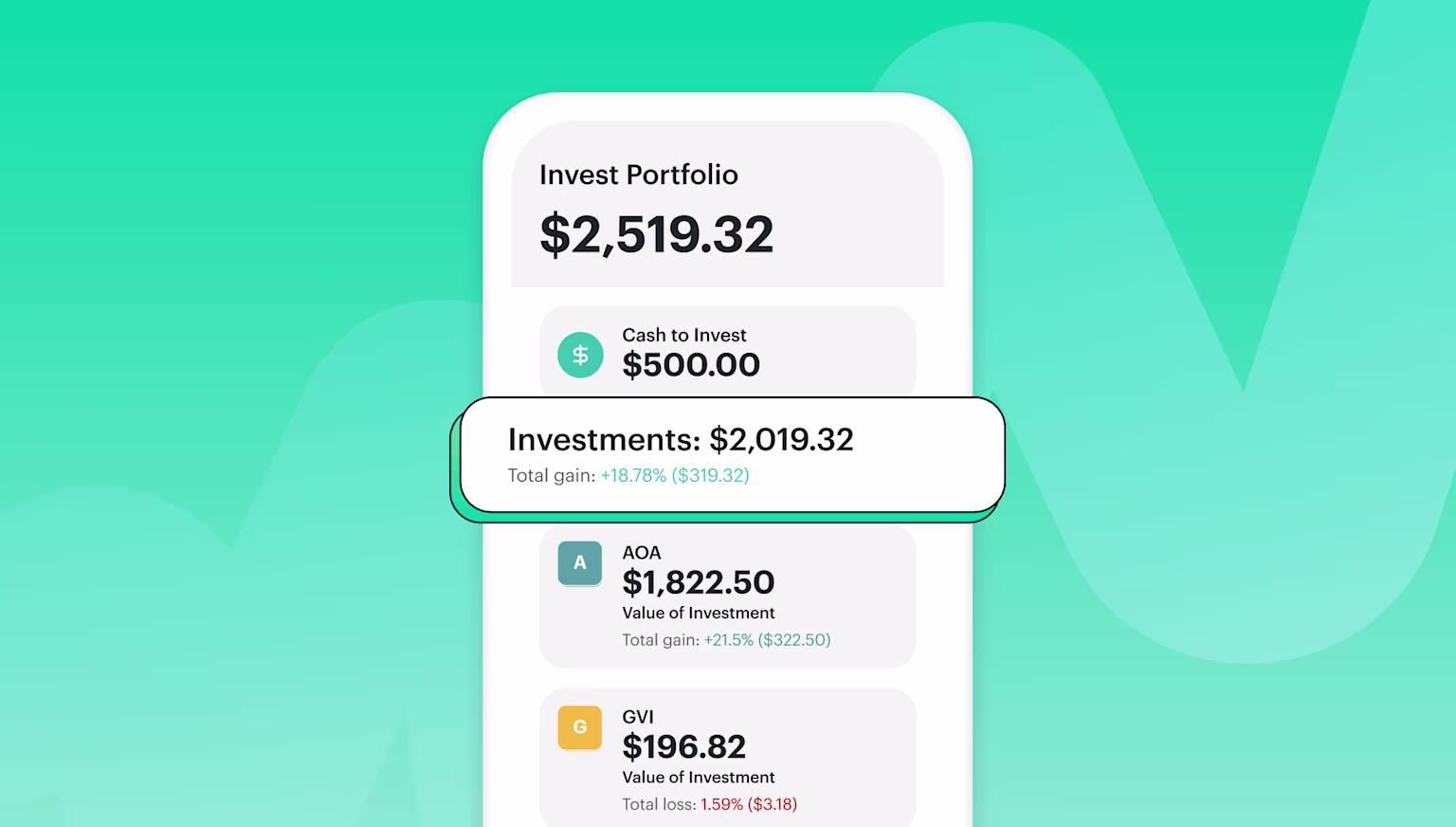 greenlight app showing investing portfolio