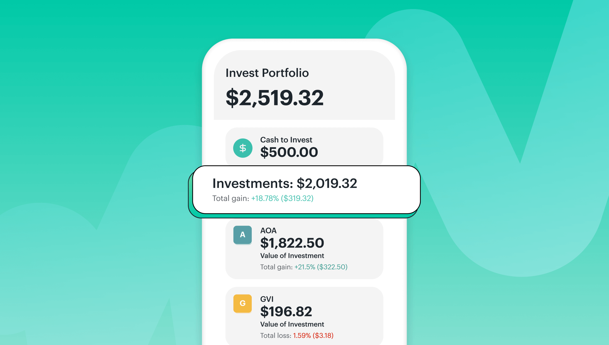greenlight app showing investing portfolio