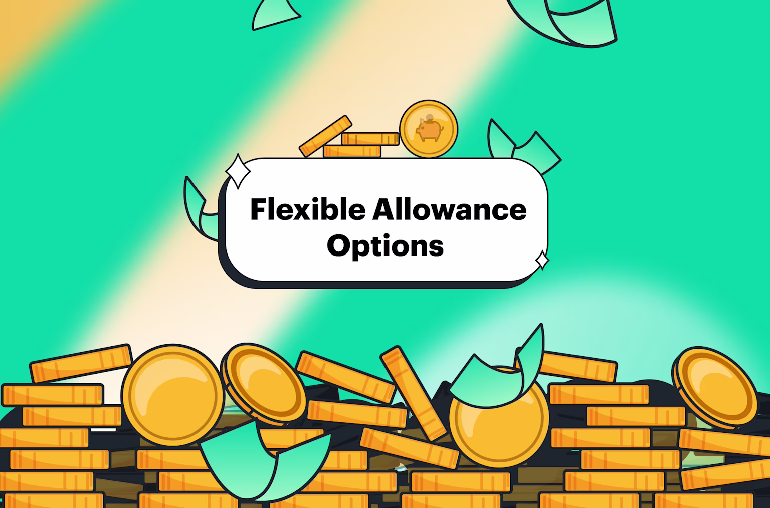 Greenlight flexible allowance options with yellow coins and green bills background