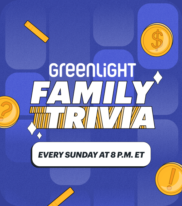 Greenlight Family Trivia logo surrounded by falling money
