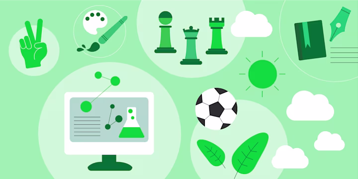 graphic showing numerous hobbies like sports and computers