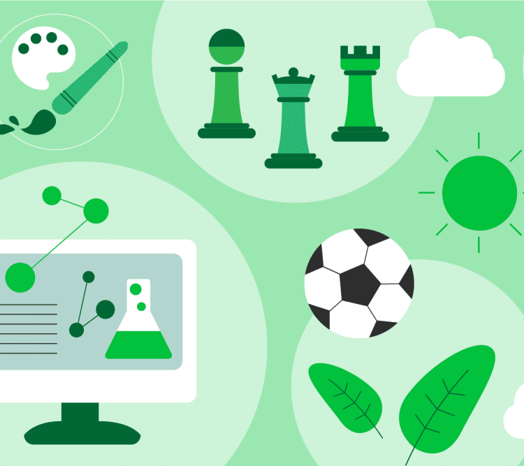 graphic showing numerous hobbies like sports and computers