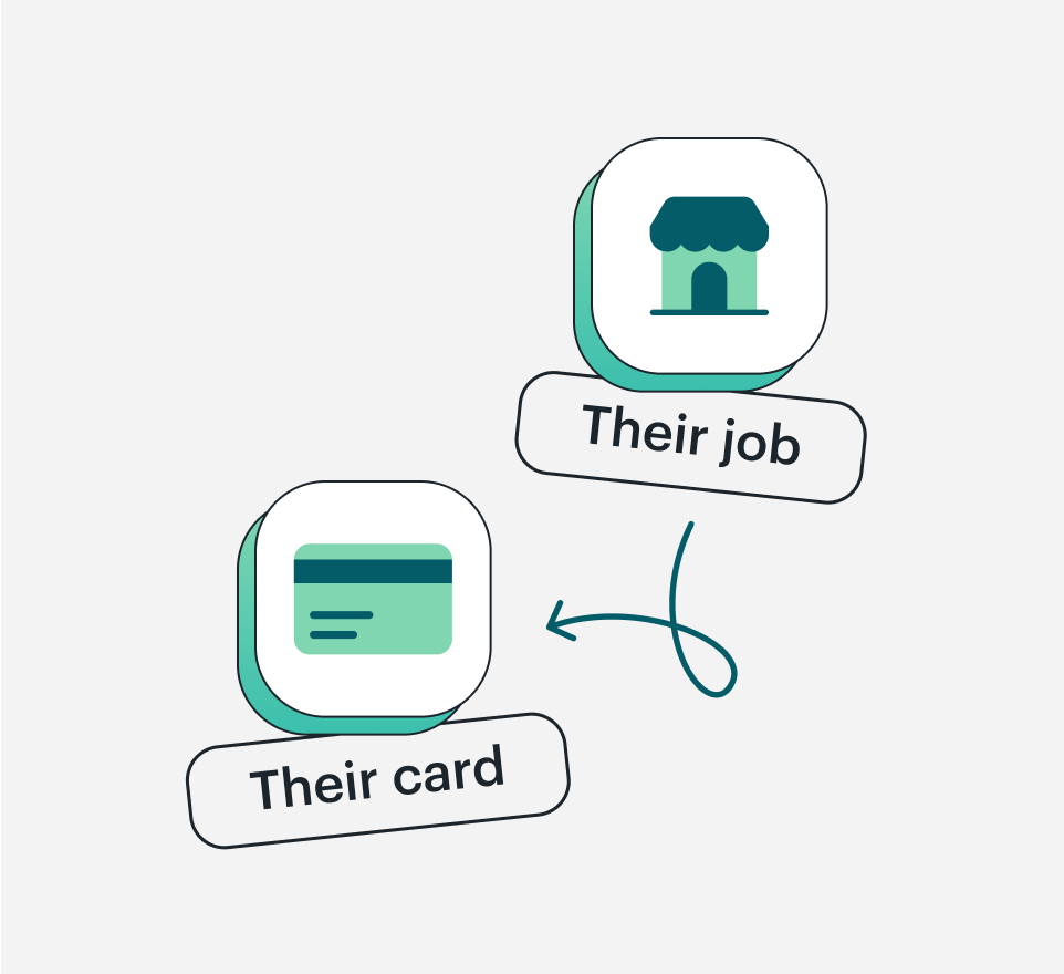 graphic showing a job icon pointing to a card icon