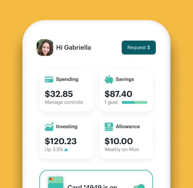 dashboard overview of Greenlight’s debit card app for kids