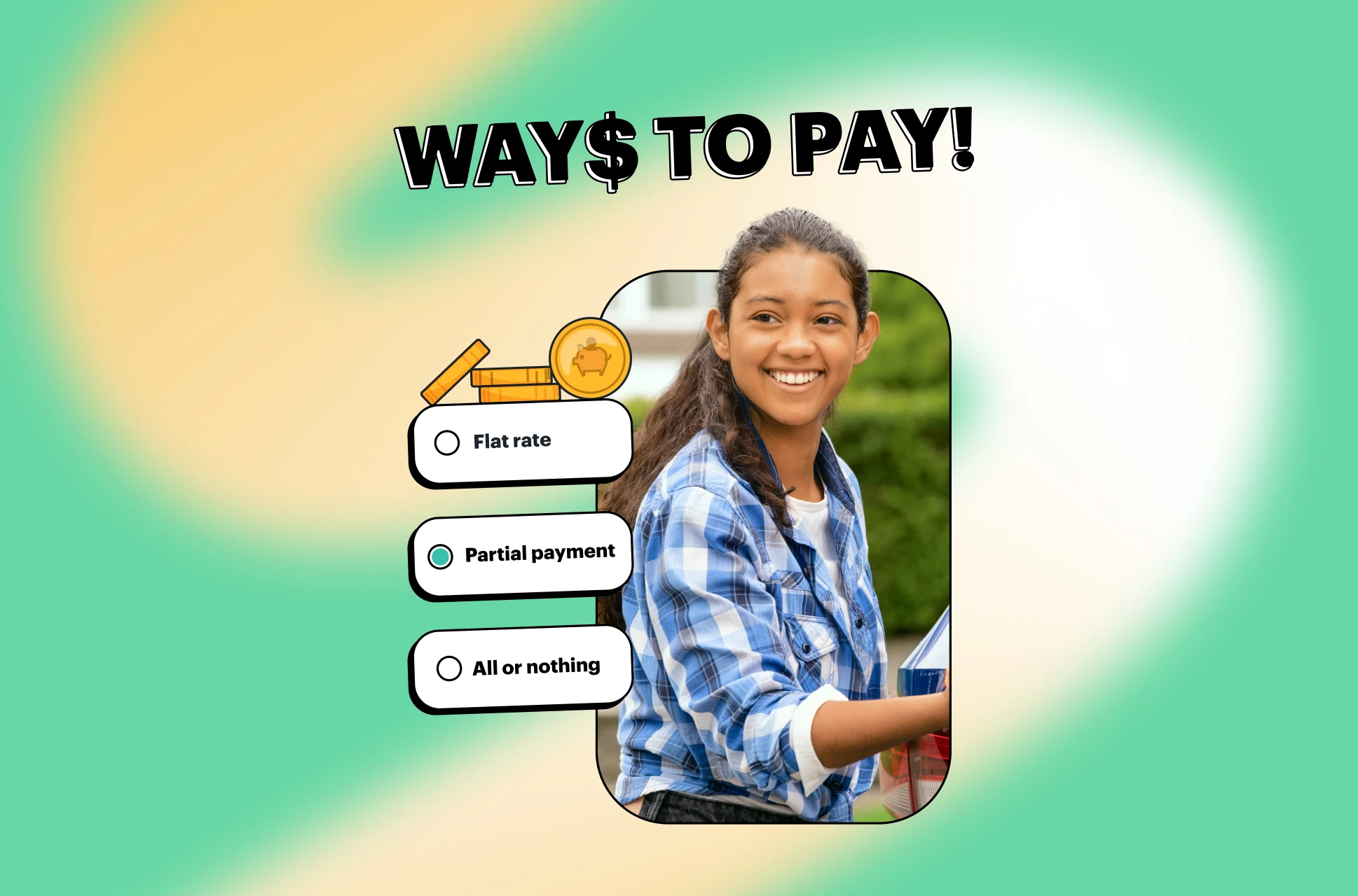 Greenlight kid smiling while completing chores for a partial payment as a Way to Pay allowance