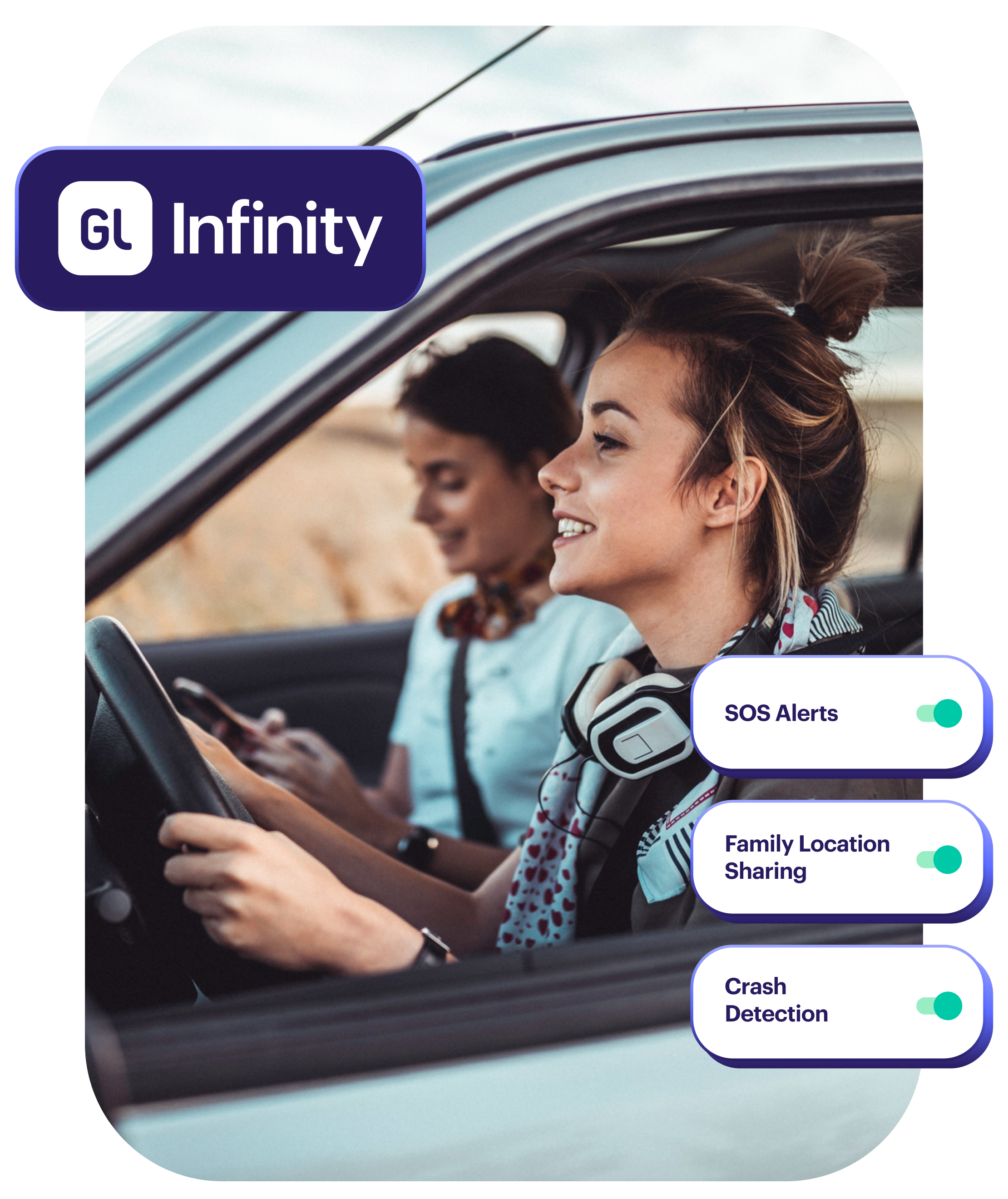 teen girl driving with Greenlight Infinity safety features