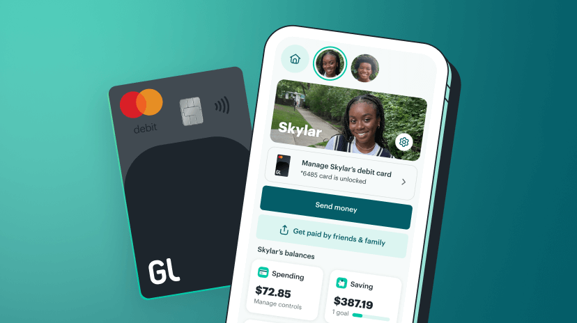 Greenlight mobile card and app with features called out
