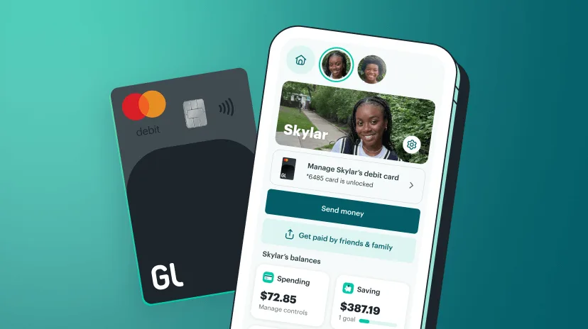 Greenlight mobile card and app with features called out
