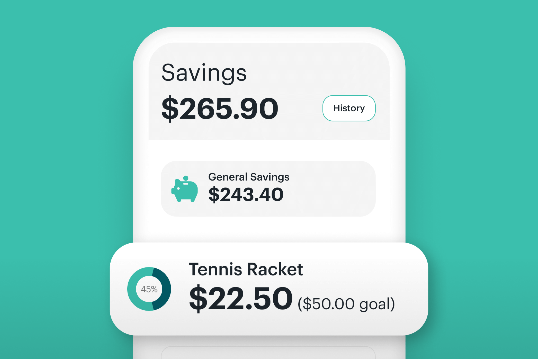screenshot of savings goal (tennis racket)