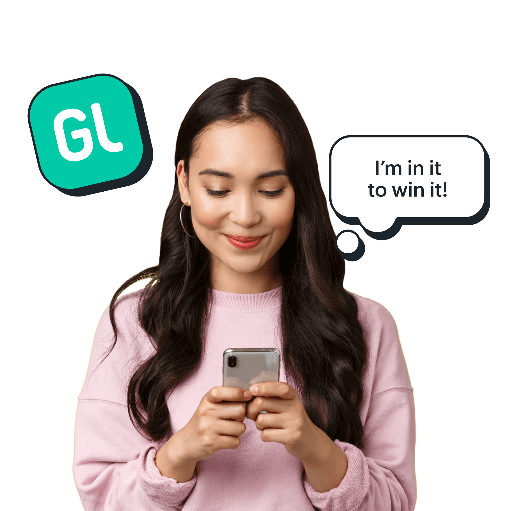 girl on her smartphone with greenlight and "in it to win it" thought bubble