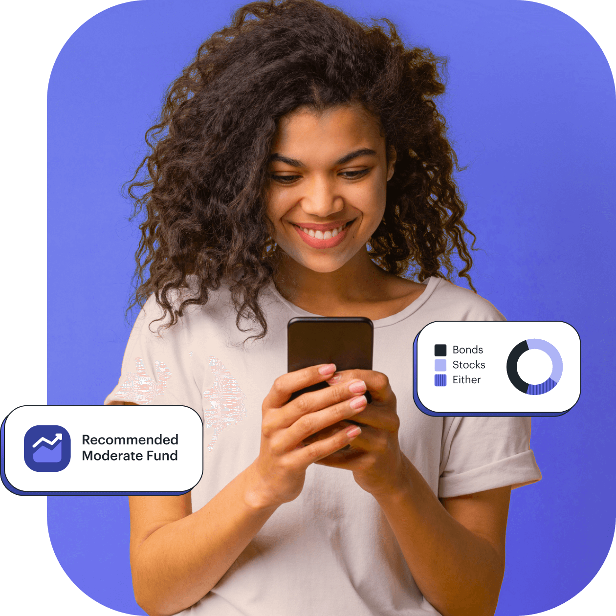 teen girl on her phone surrounded by greenlight investing icons