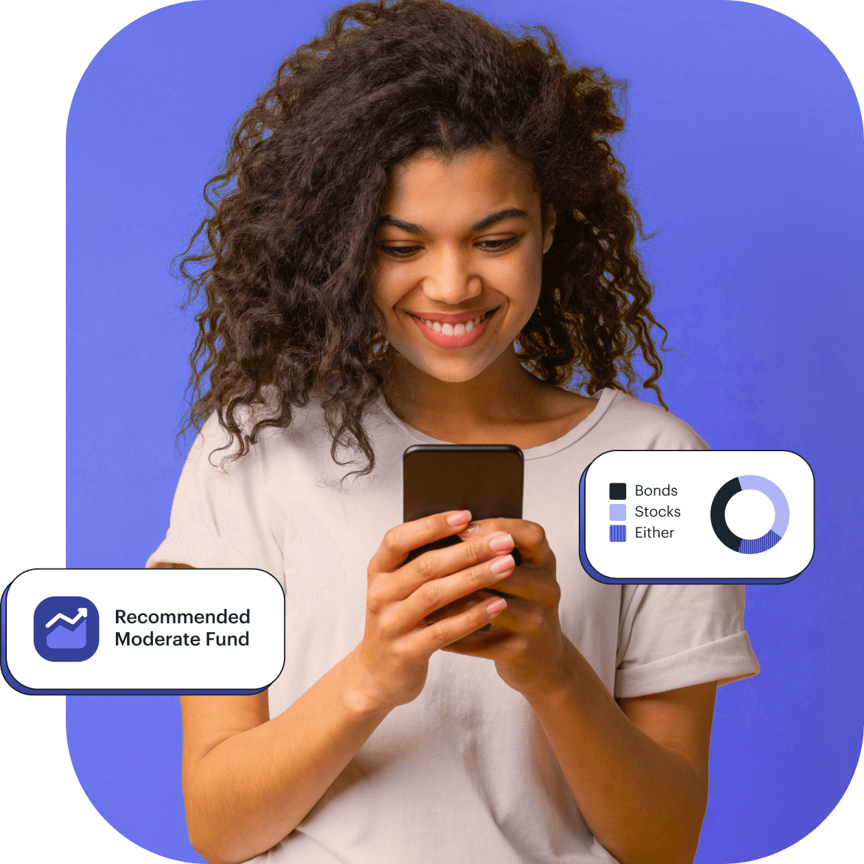 teen girl on her phone surrounded by greenlight investing icons